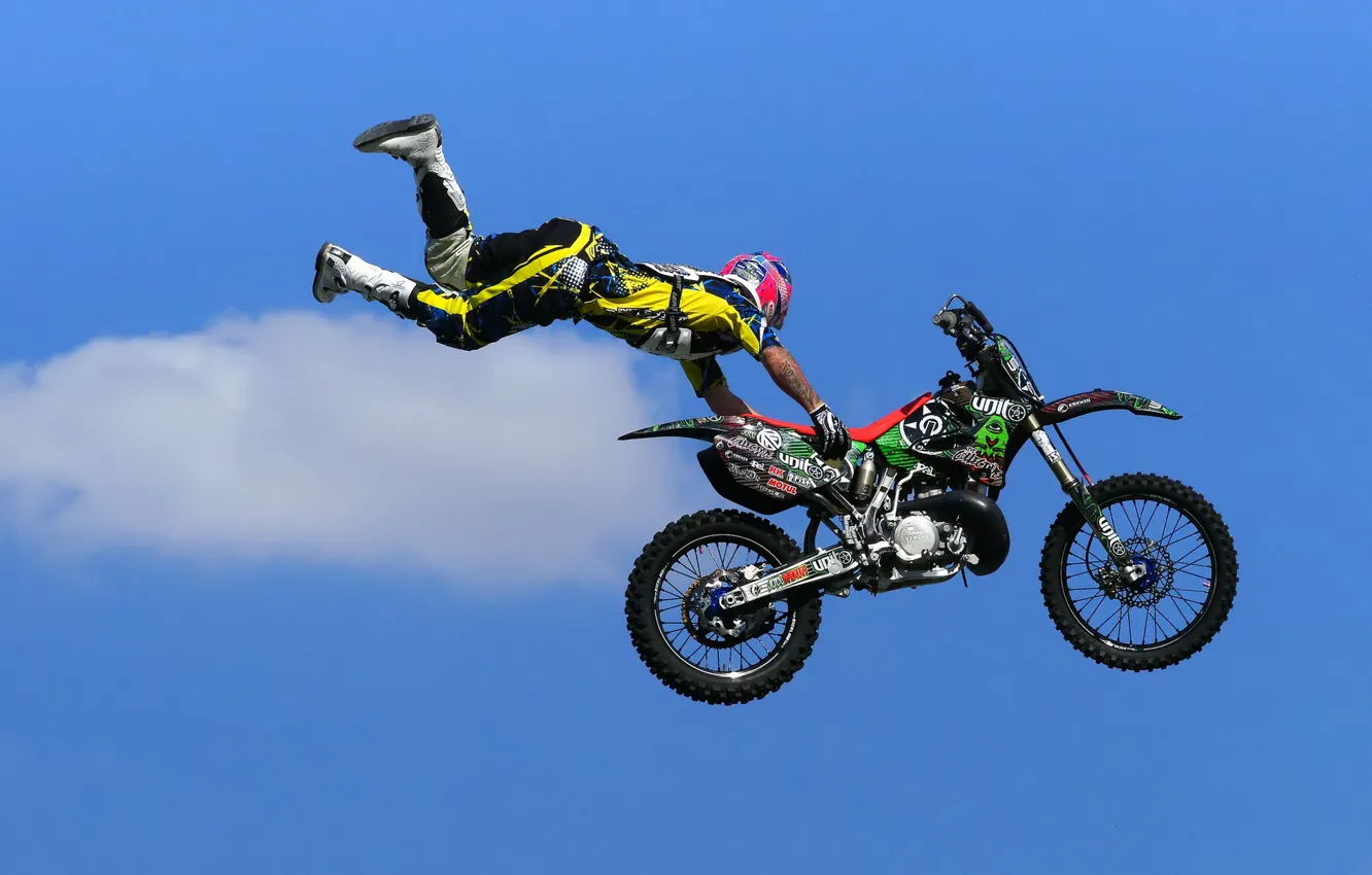 Фото обои прыжок, спорт, мотоцикл