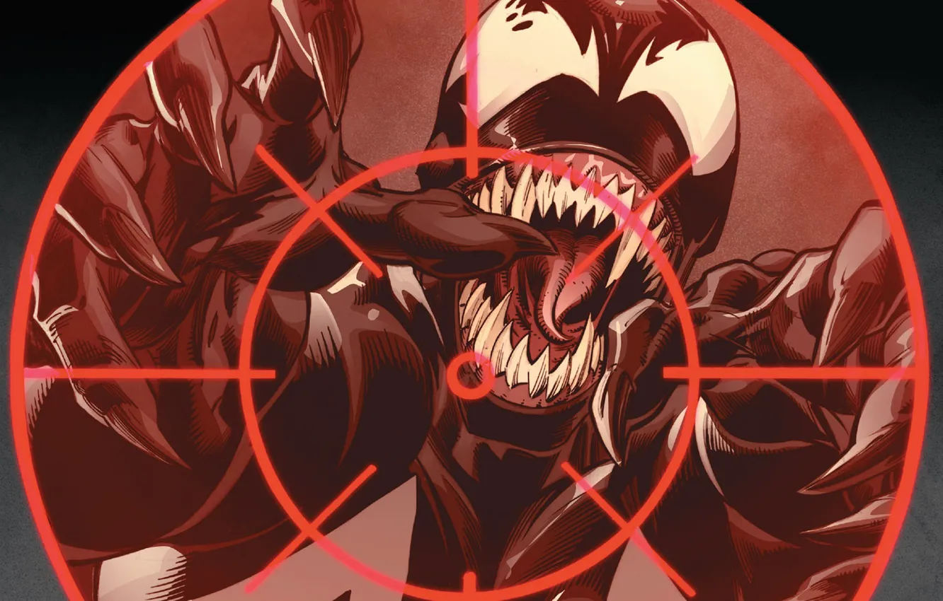 Фото обои язык, монстр, зубы, прицел, комиксы, комикс, Веном, Venom