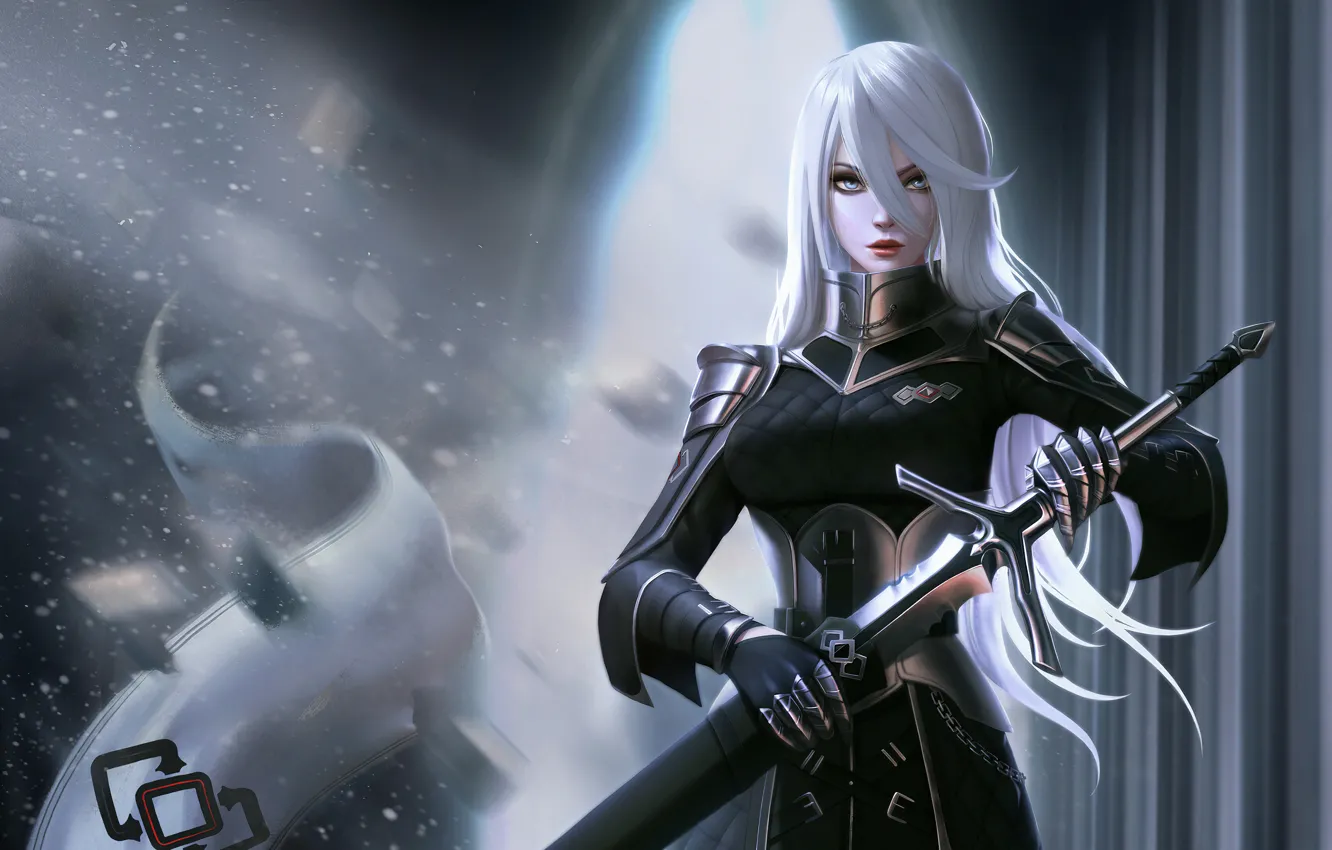 Фото обои girl, sword, anime, blonde, warrior