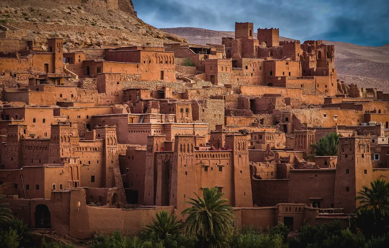 Фото обои город, пустыня, здания, дома, холм, Марокко, ксар, Айт-Бен-Хадду