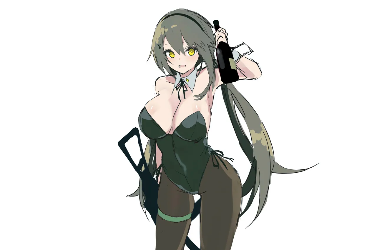 Фото обои girl, sexy, cleavage, long hair, boobs, anime, wine, beautiful