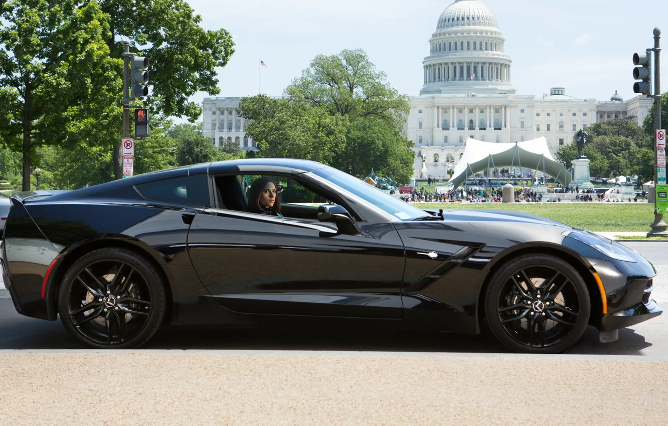 Фото обои Corvette, Chevrolet, Scarlett Johansson, Girl, Action, Red, Beautiful, the