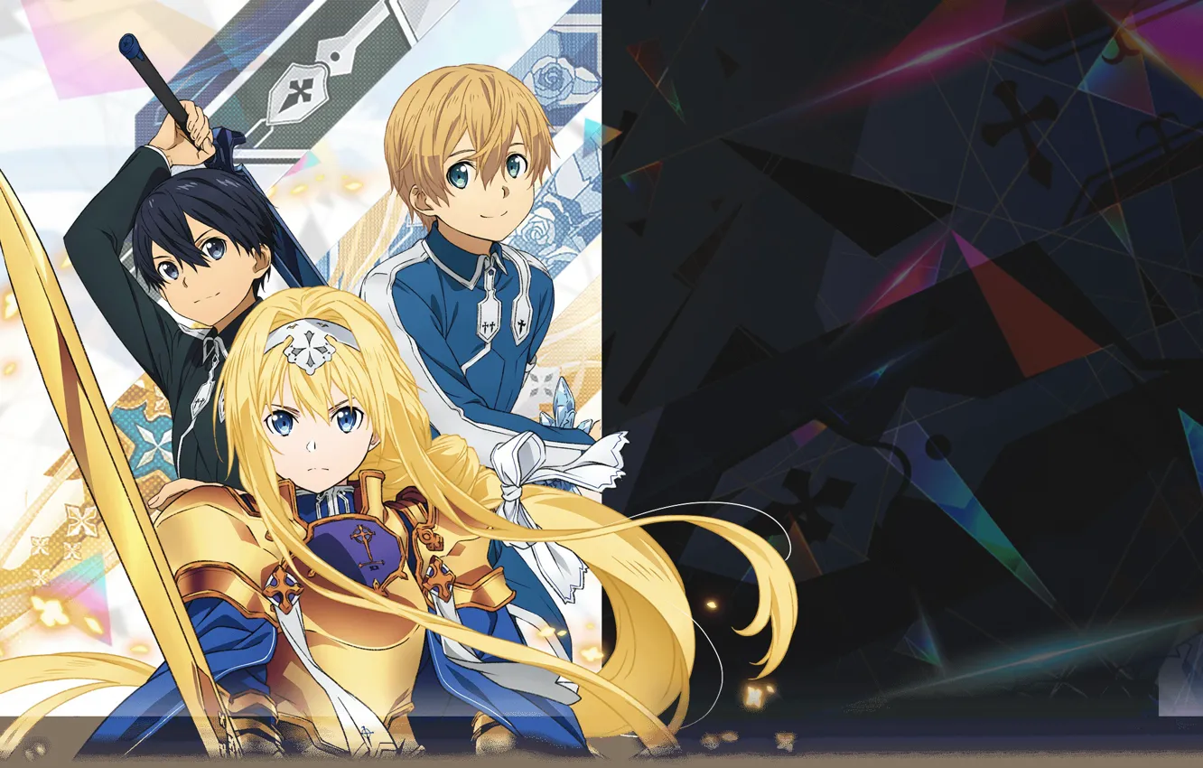 Фото обои Kazuto, Eugeo, Alice Zuberg, Мастера Меча Онлайн: Алисизация, Sword Art Online Alicization, Kirigaya Kirito