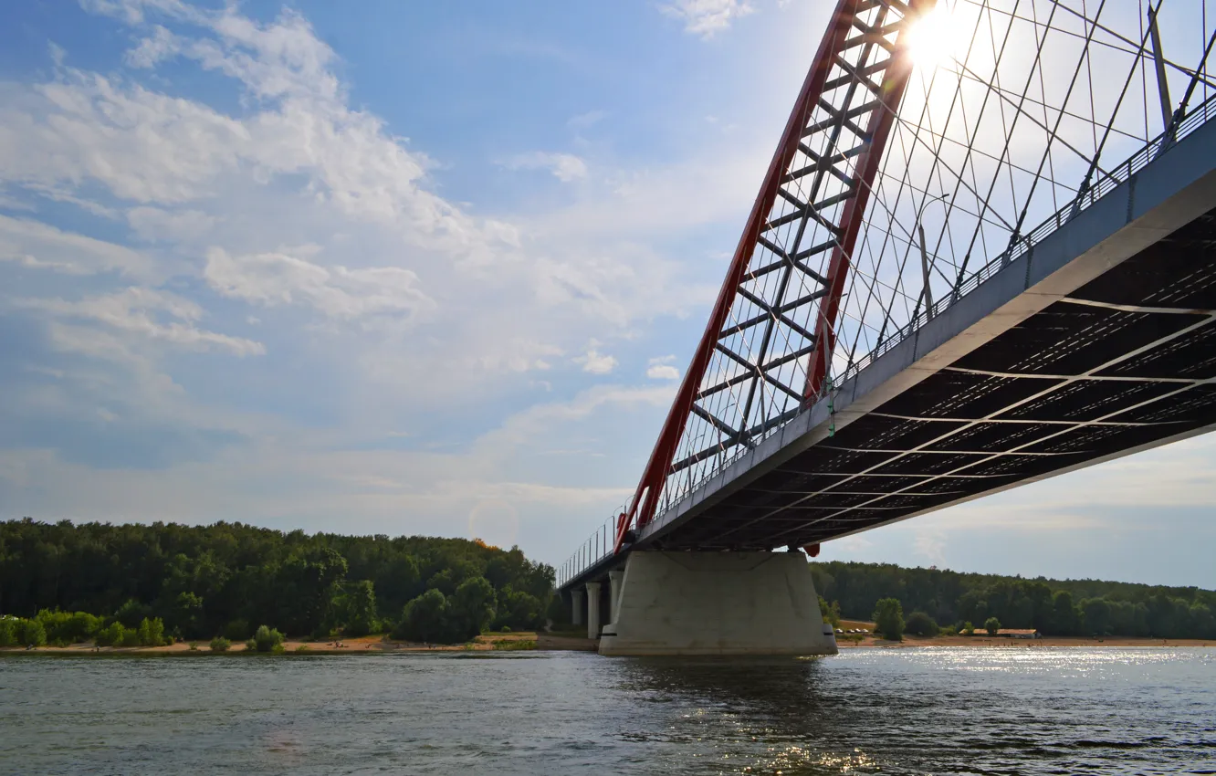 Фото обои лето, мост, река, summer, river, bridge, Бугринский мост