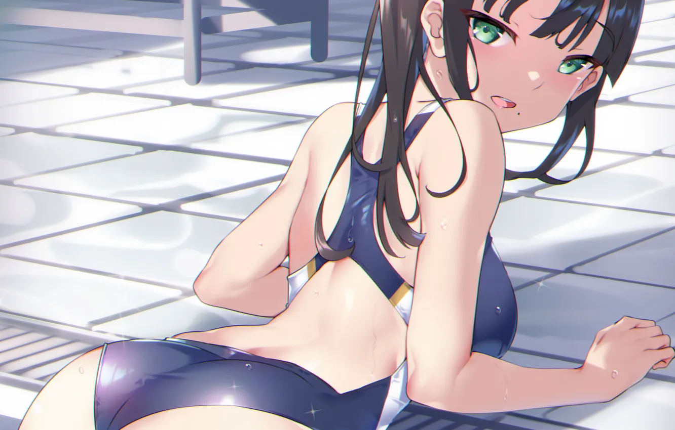 Фото обои girl, sexy, ass, green eyes, long hair, anime, beautiful, pretty