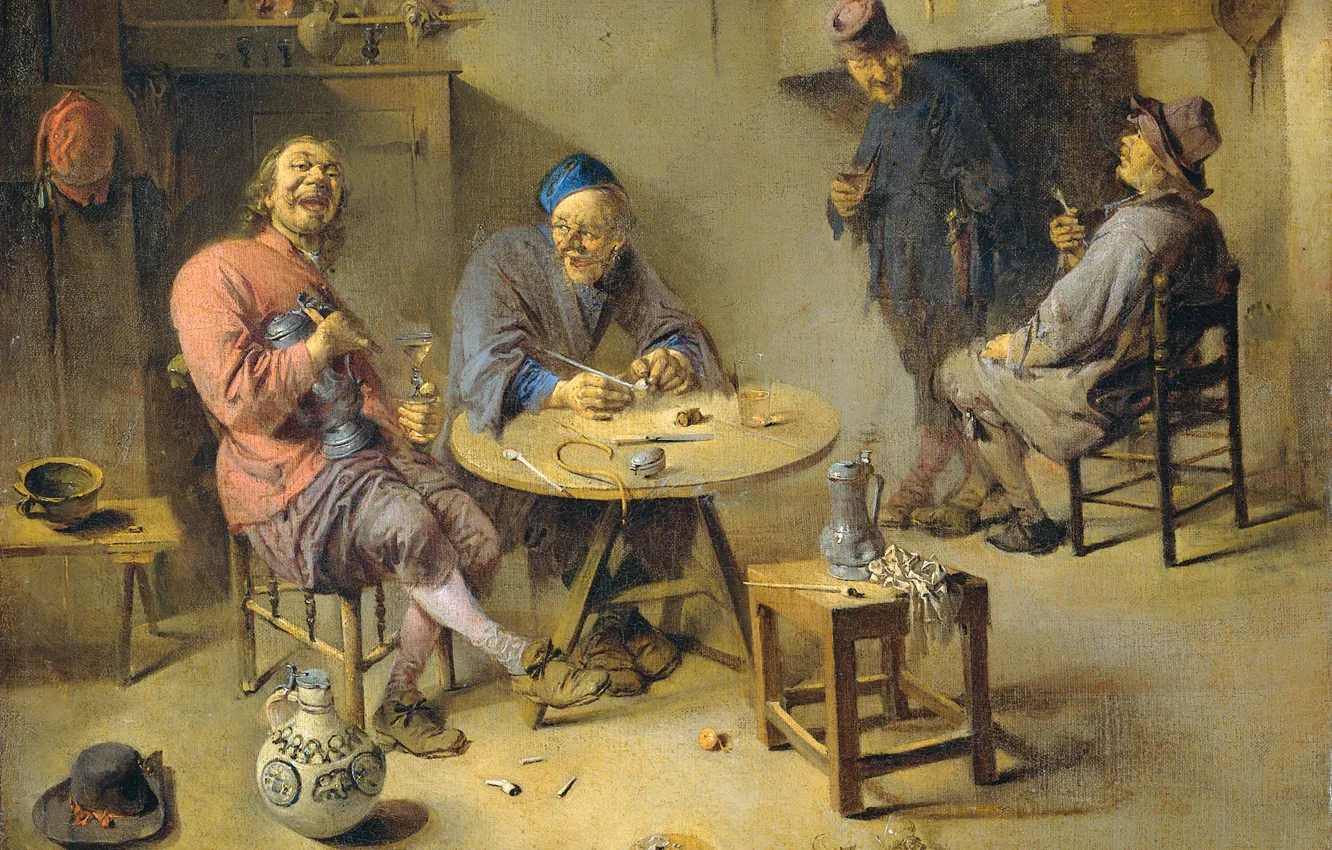 Фото обои картина, Пивная, жанровая, Abraham Diepraam, В Кабаке