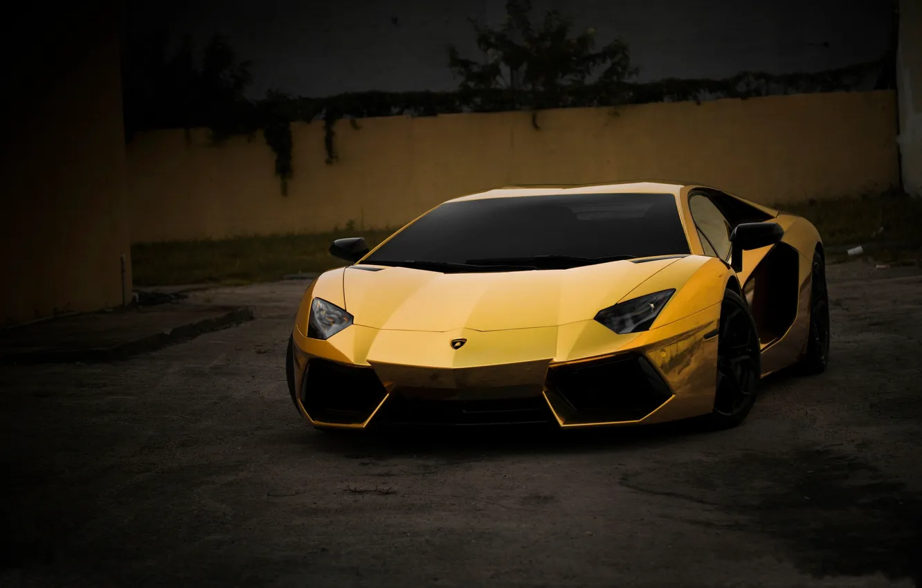 Фото обои Авто, Ночь, Lamborghini, Тюнинг, Машины, Золотой, Aventador, Gold