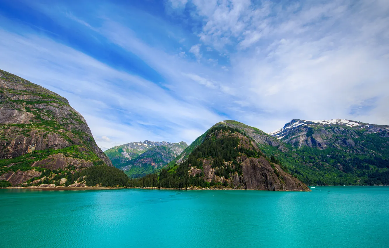 Фото обои море, горы, скалы, побережье, Аляска, США