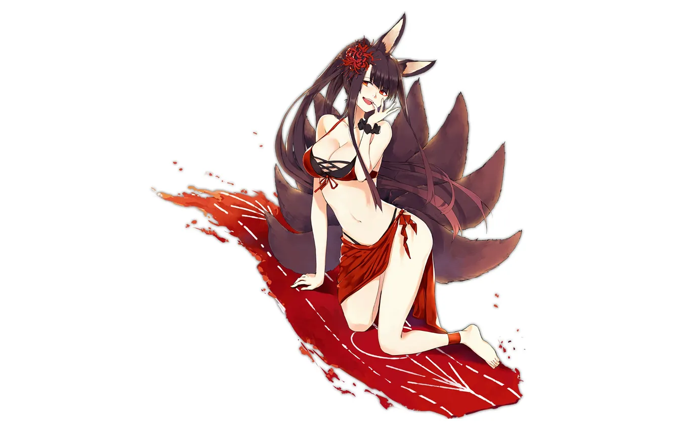 Фото обои girl, sexy, cleavage, long hair, boobs, anime, beautiful, red eyes