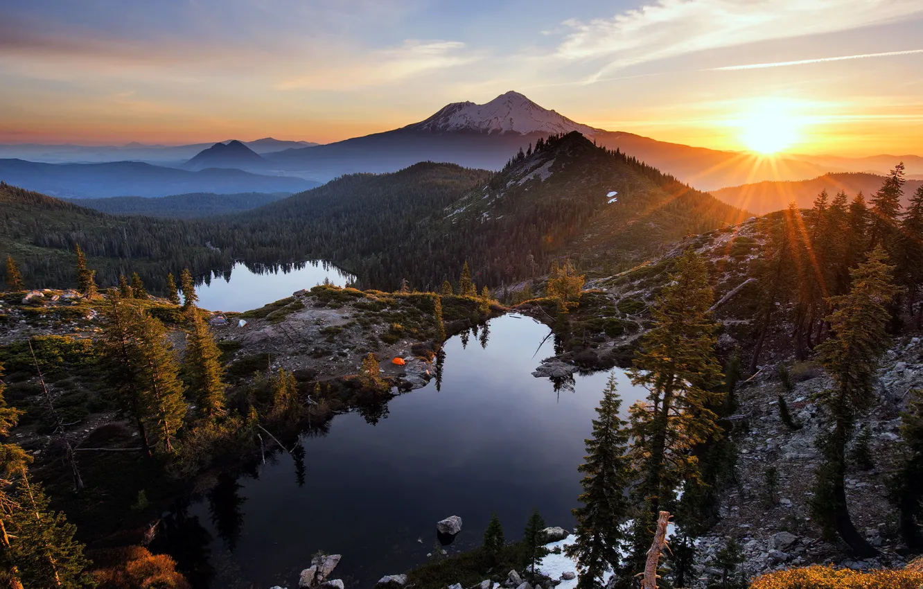 Фото обои горы, природа, Sunrise, Heart Lake