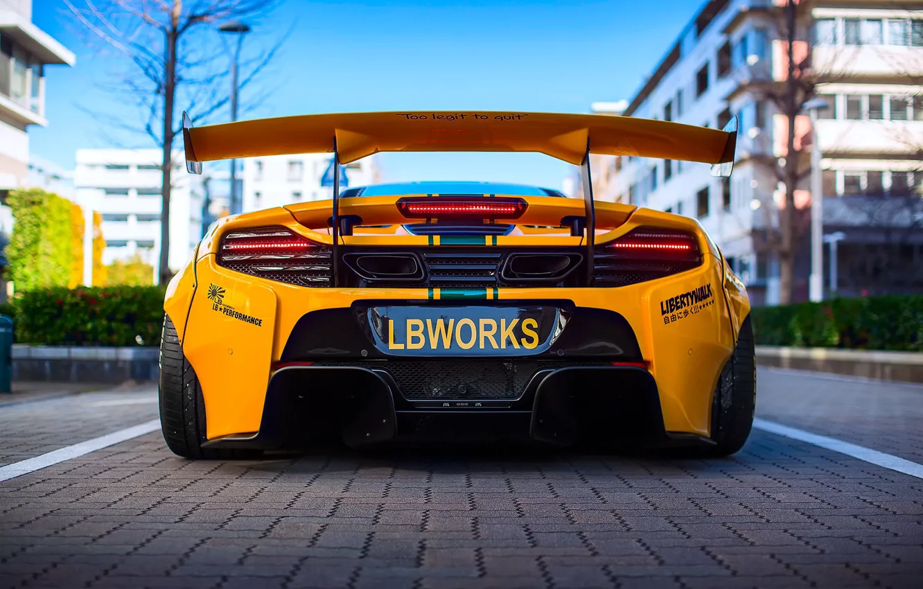 Фото обои город, тюнинг, McLaren, вид сзади, Liberty Walk, 650S, LBW, 641hp 3.8L V8