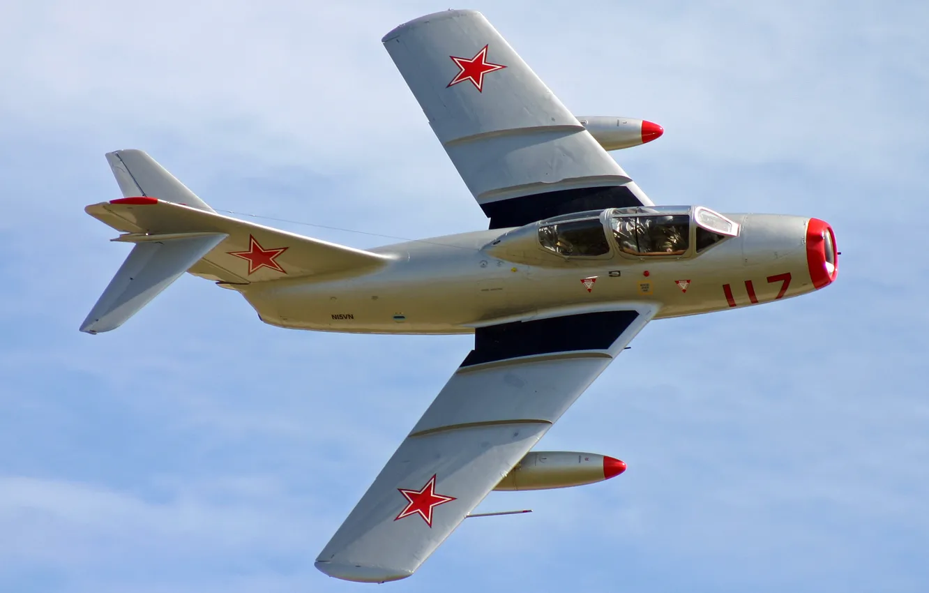 Фото обои небо, полет, истребитель, советский, МиГ-15