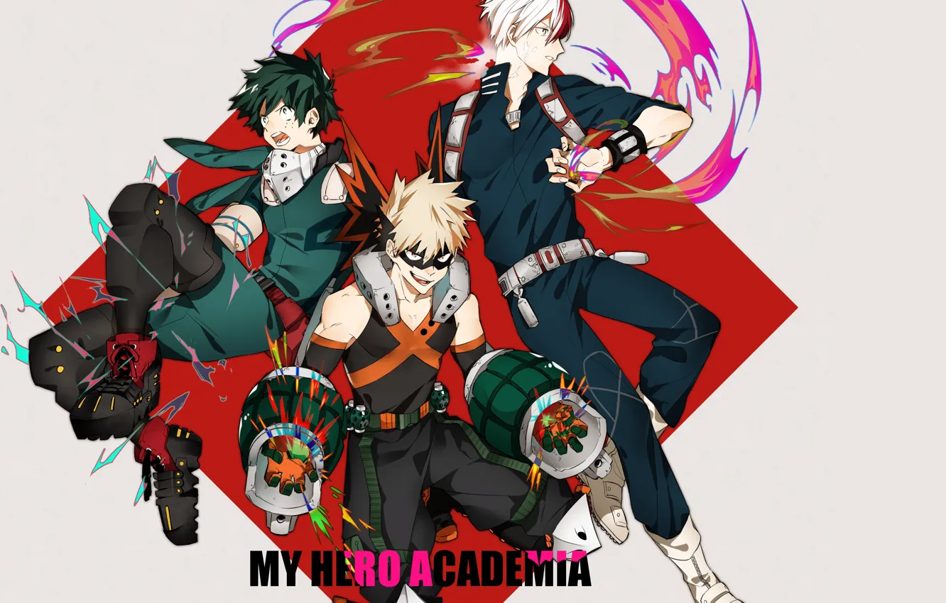 Фото обои парни, трио, My Hero Academia, Boku No Hero Academia, Моя Геройская Академия