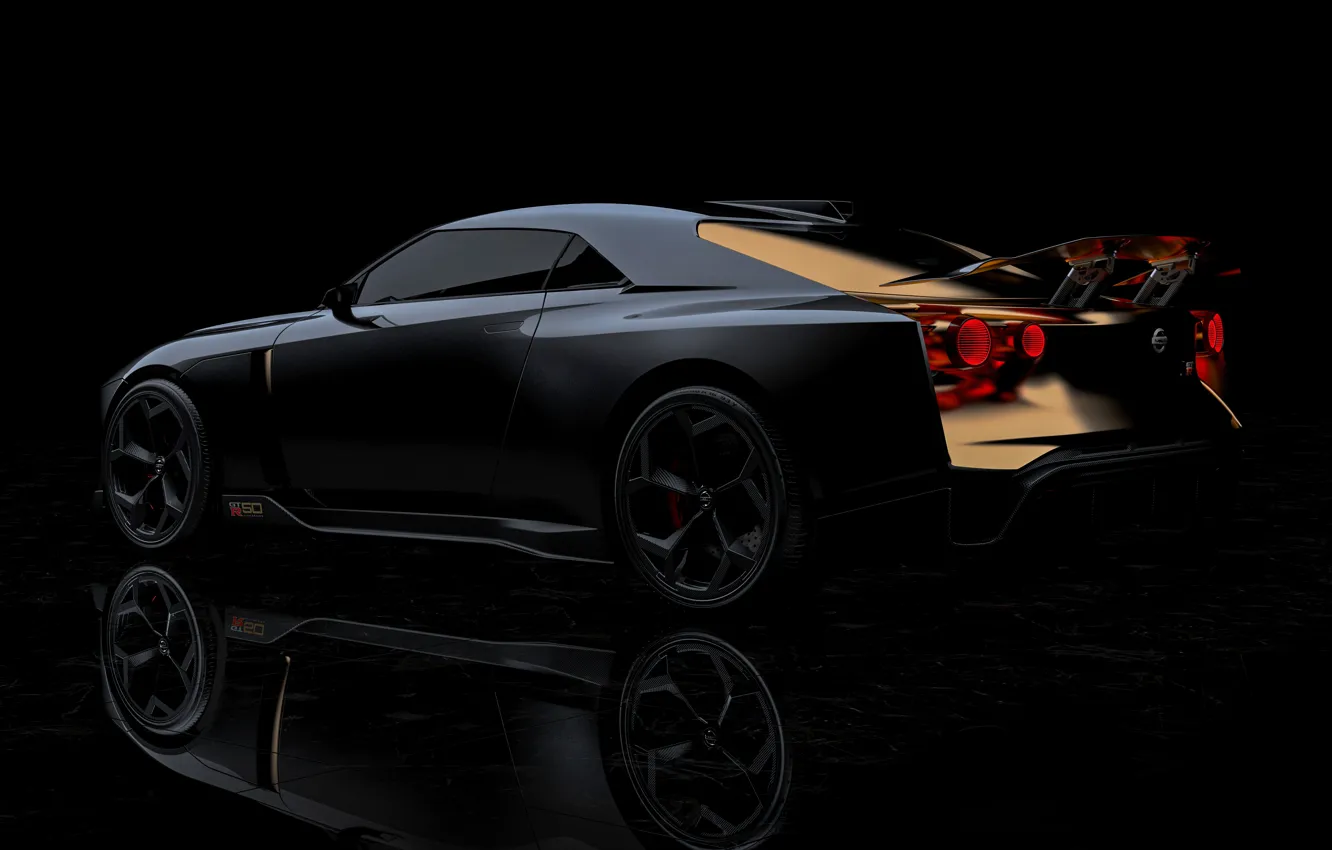 Фото обои фон, Nissan, тёмный, 2018, ItalDesign, GT-R50 Concept