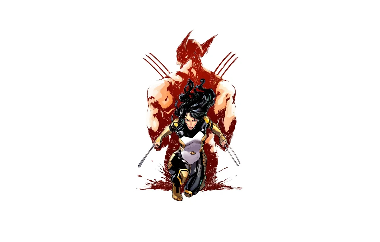 Фото обои белый фон, Росомаха, Логан, Wolverine, Marvel, x-men, Comics, X-23