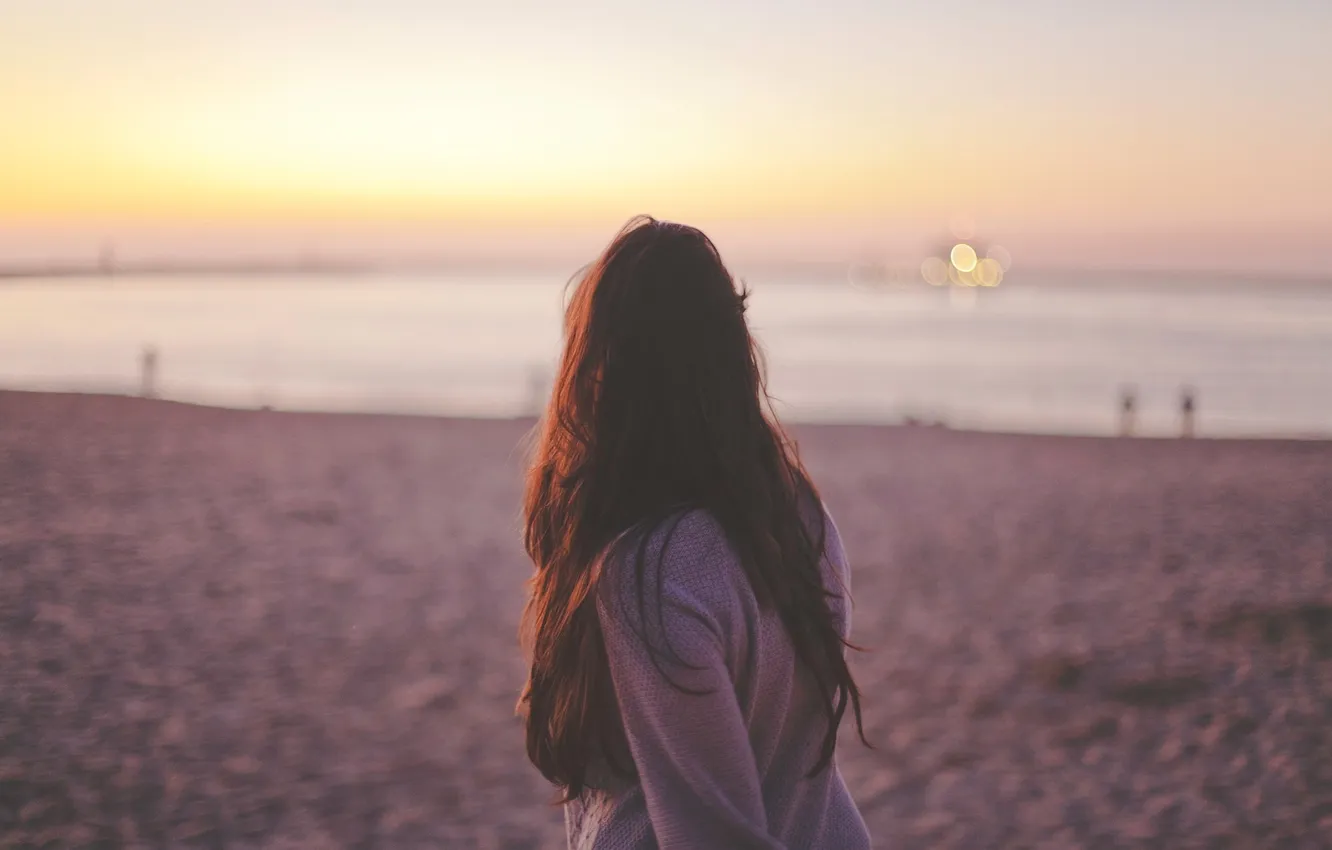 Фото обои пляж, девушка, закат