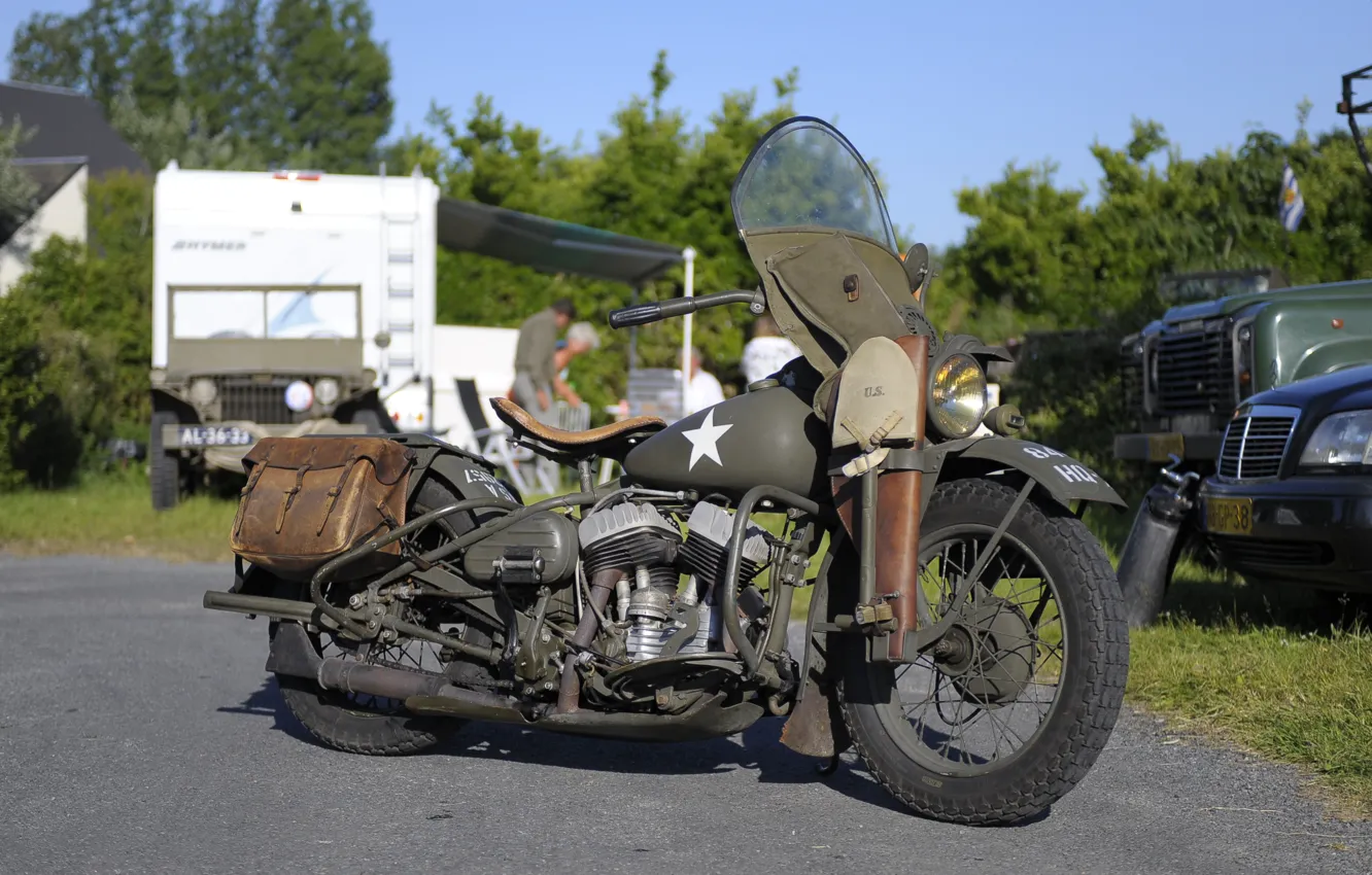 Фото обои войны, мотоцикл, военный, Harley-Davidson, мировой, Второй, времён, WLA