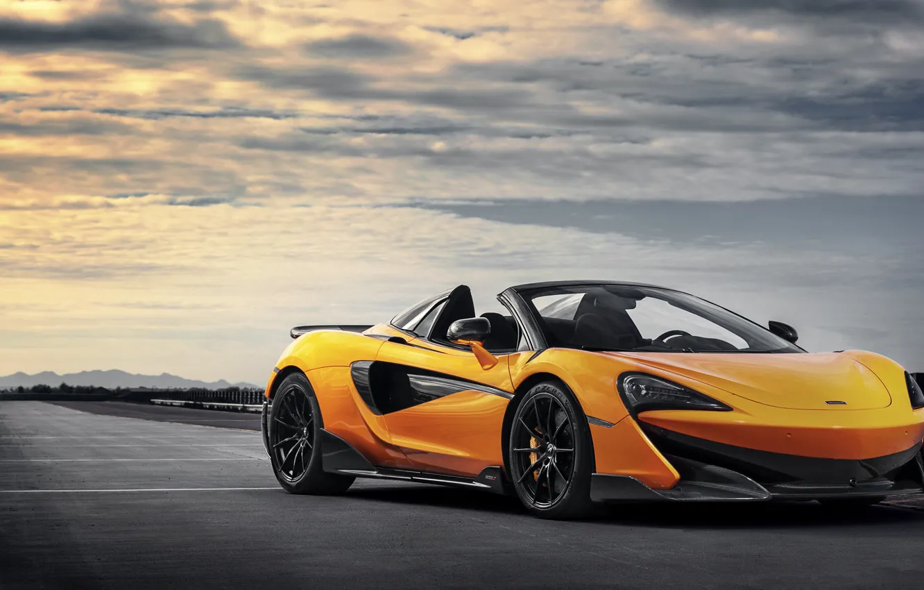 Фото обои закат, McLaren, суперкар, Spider, 2019, 600LT, Myan Orange