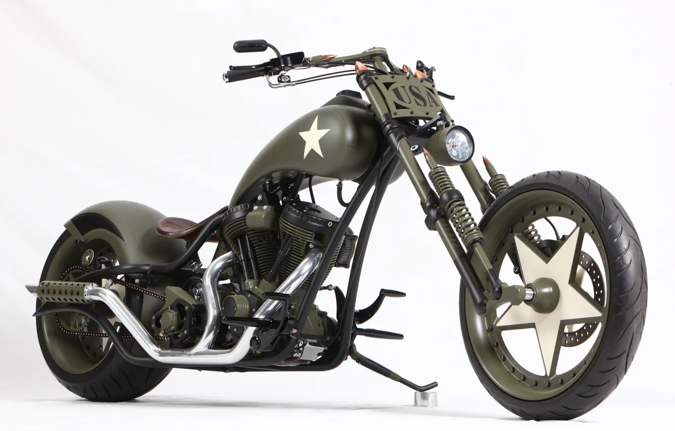 Фото обои Chopper, Harley-Davidson, Military, Custom, Motorbike