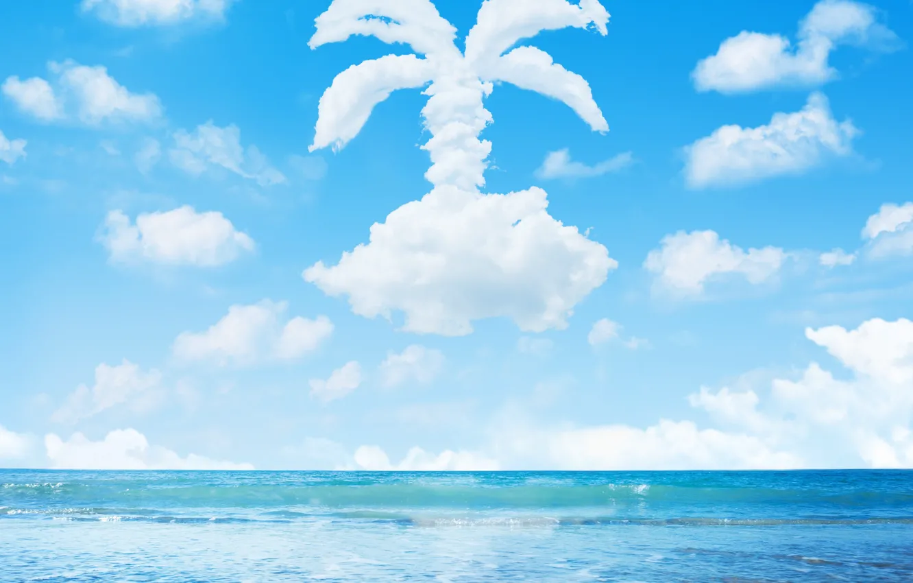 Фото обои песок, море, облака, пальма