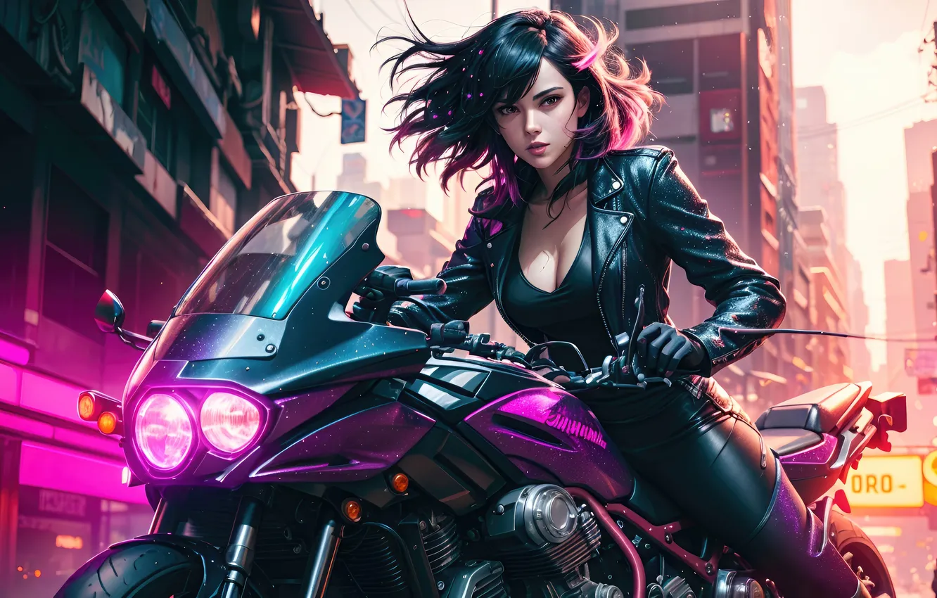 Фото обои Anime, Bike, Motorcycle, Anime Girl, AI Generated