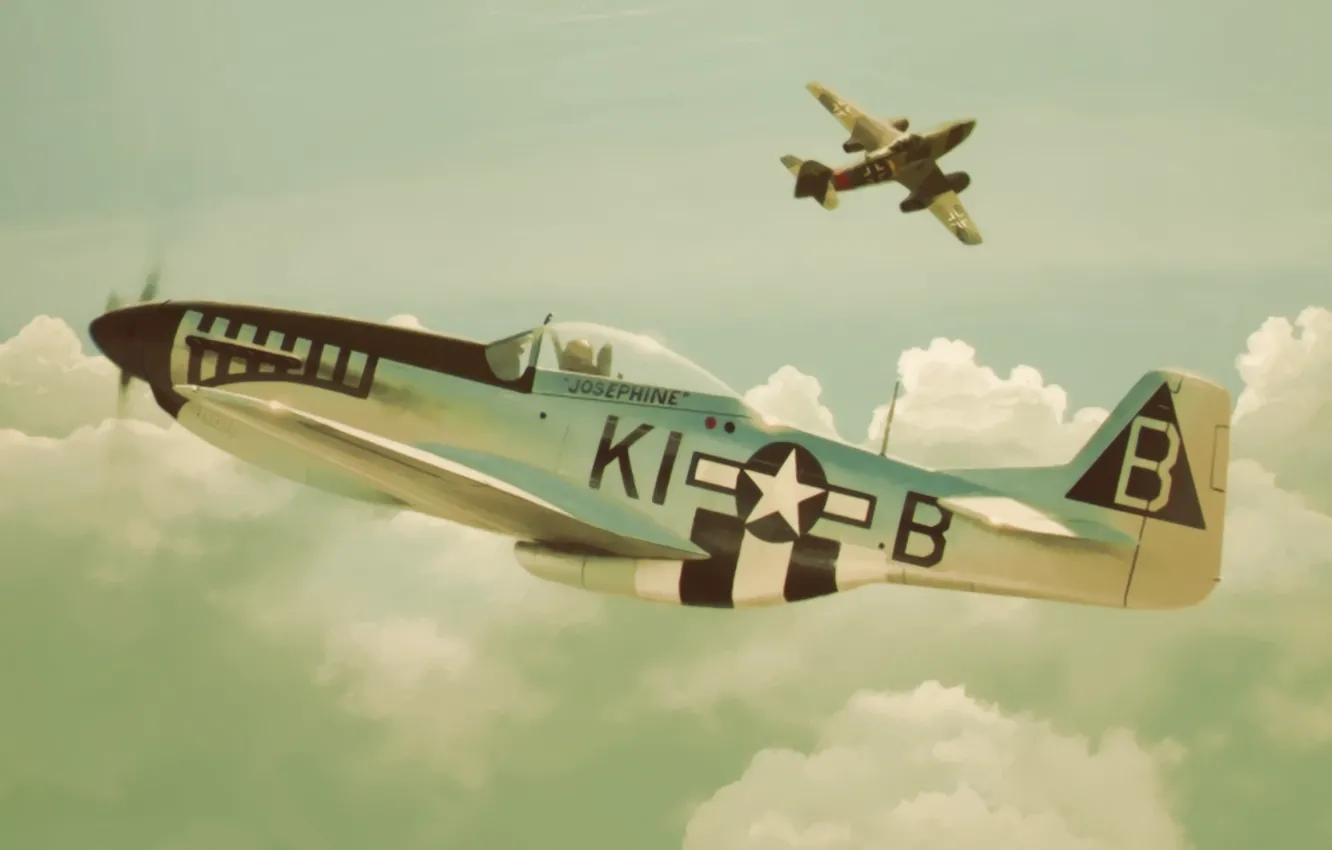 Фото обои dogfight, me 262, p51 d mustang