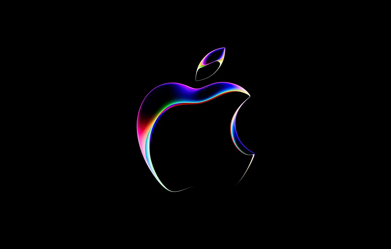 Фото обои абстракция, Apple, яблоко, неон, черный фон, Posters, WWDC 2023 Event