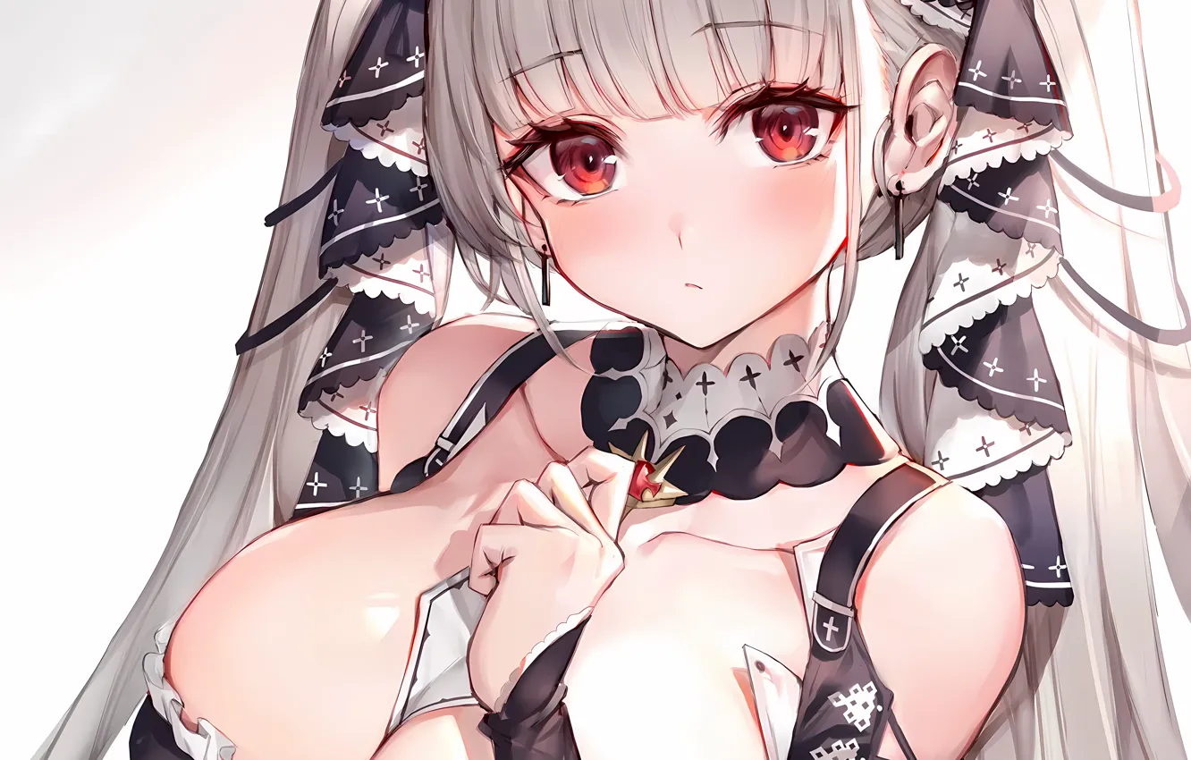 Фото обои girl, sexy, cleavage, blouse, long hair, boobs, anime, beautiful
