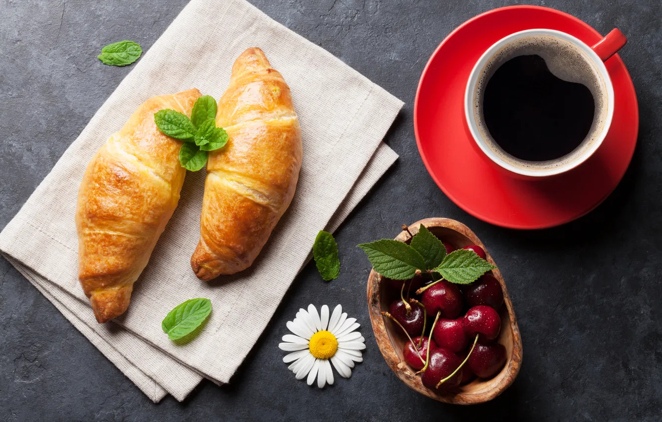 Фото обои cup, coffee, круассаны, чашка кофе, croissants