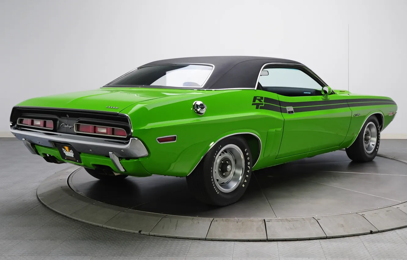 Фото обои фон, Додж, 1971, зелёный, Dodge, Challenger, классика, вид сзади