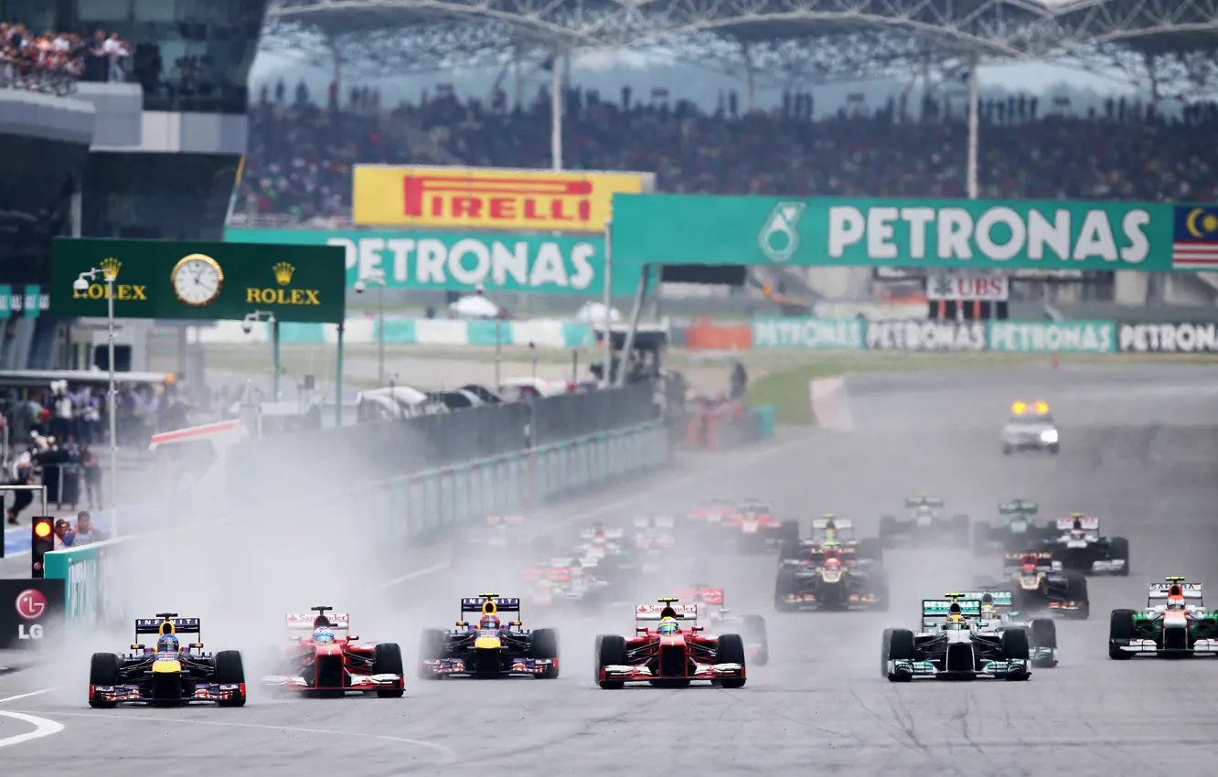 Фото обои гонка, формула 1, mercedes, ferrari, formula 1, старт, race, lotus