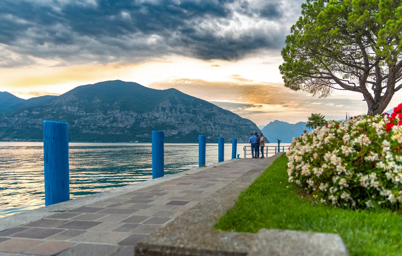 Фото обои Природа, Горы, Озеро, Набережная, Италия, Lago d'Iseo