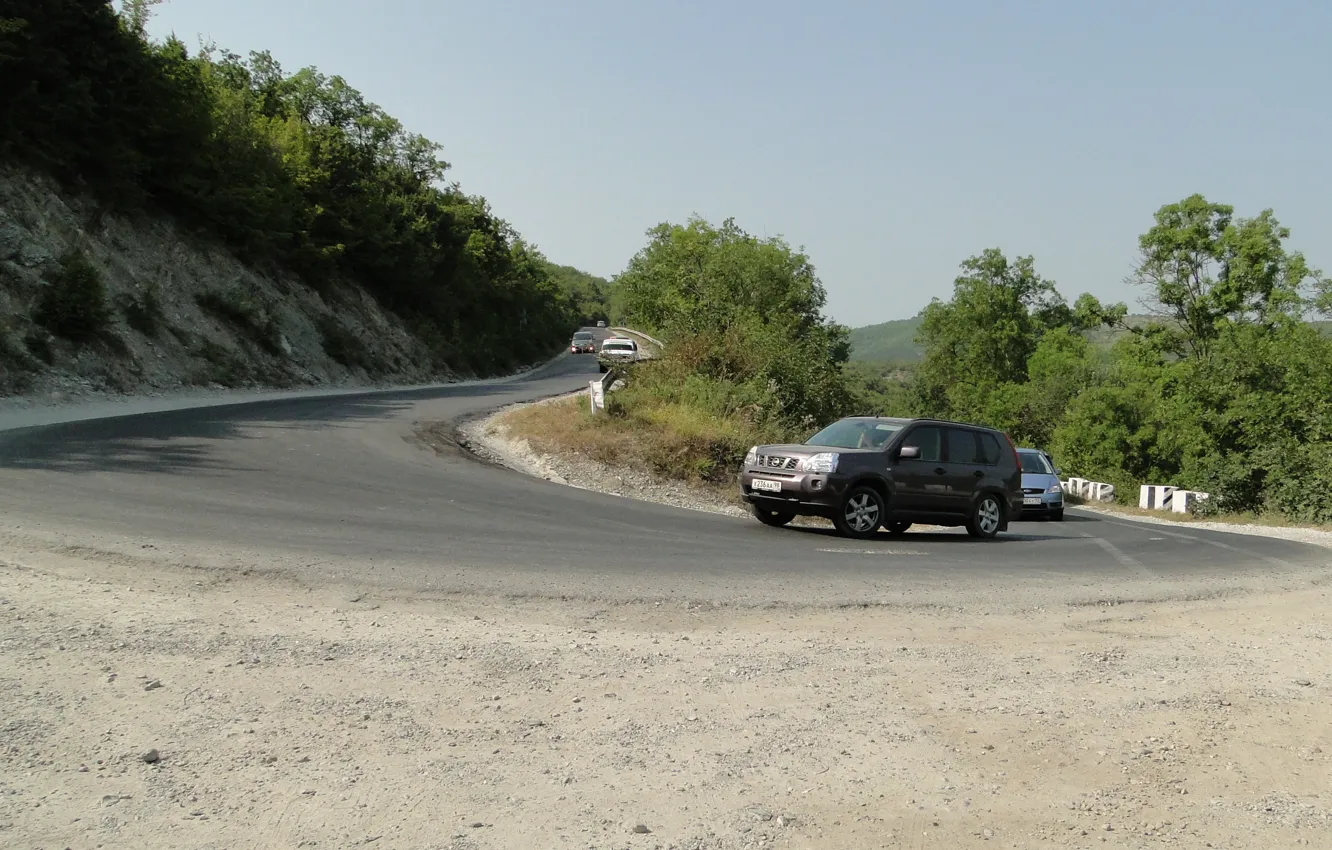 Фото обои дорога, серпантин, автомобили, Кубань, Akela White, Краснодарский край, Абрау-Дюрсо