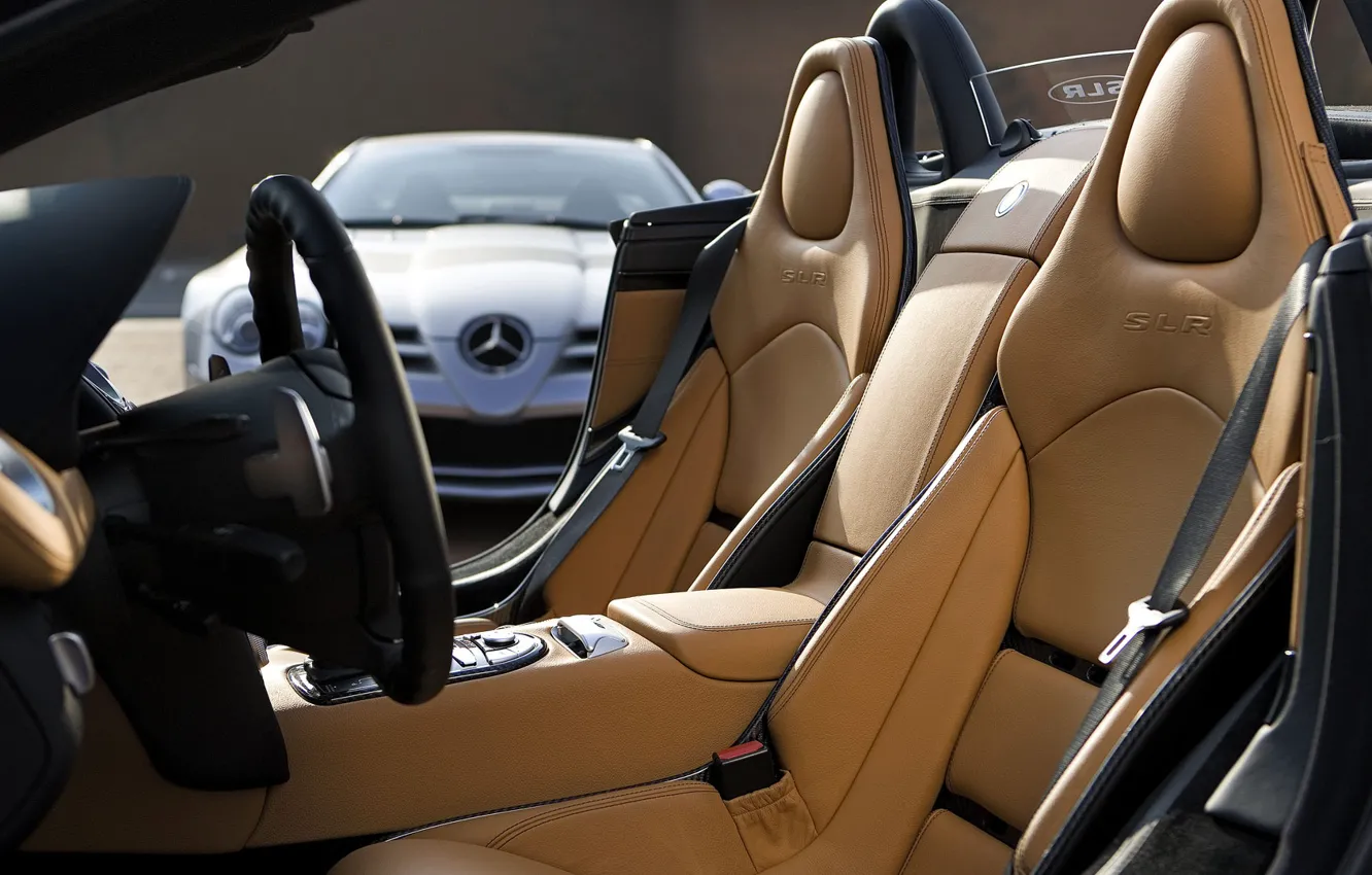 Фото обои Mercedes-Benz, SLR, руль, сиденья, салон