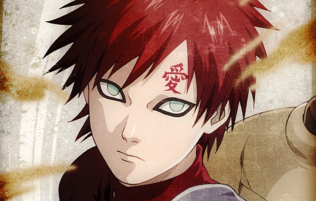 Фото обои песок, глаза, взгляд, лицо, татуировка, ниндзя, ninja, красные волосы