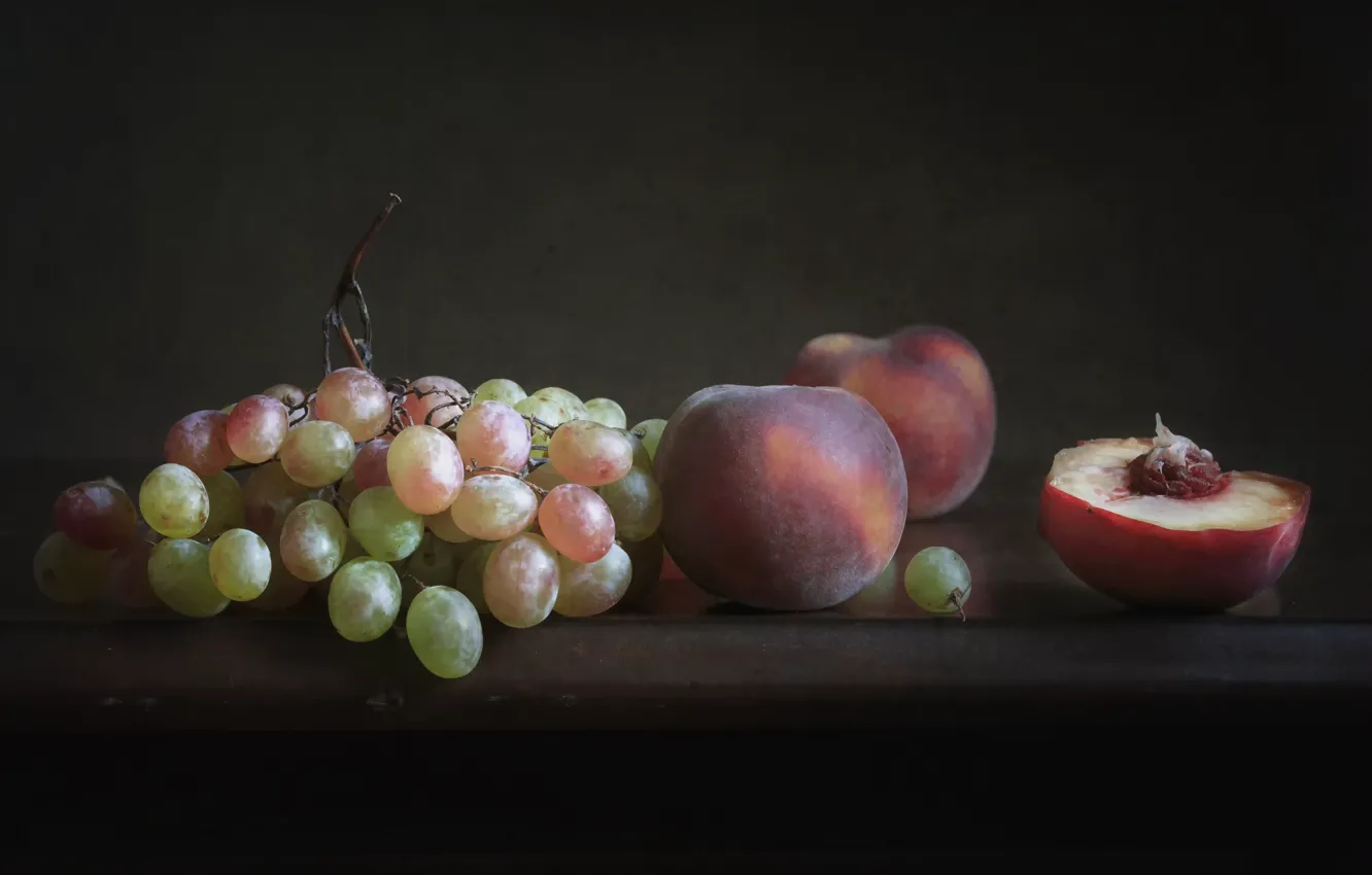Фото обои виноград, фрукты, персик
