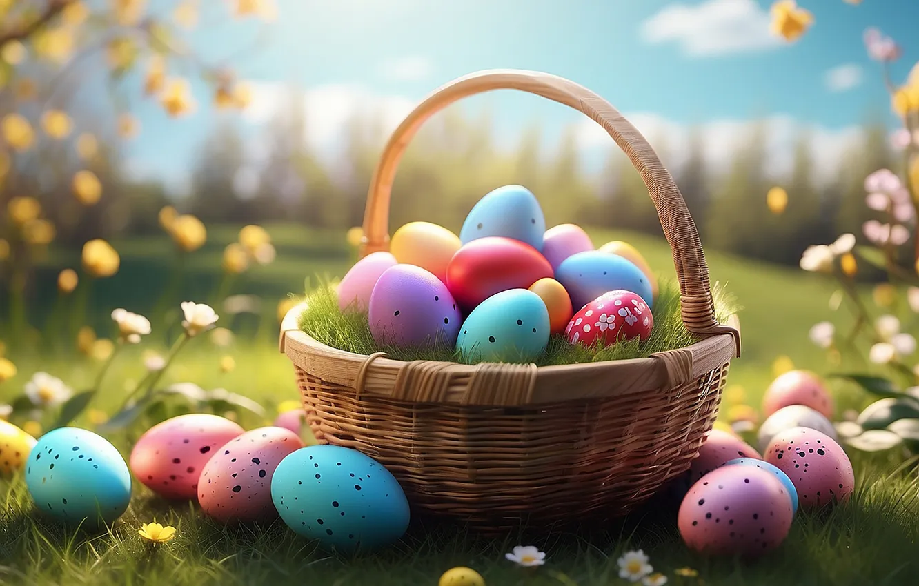 Фото обои цветы, яйца, весна, colorful, Пасха, happy, flowers, spring