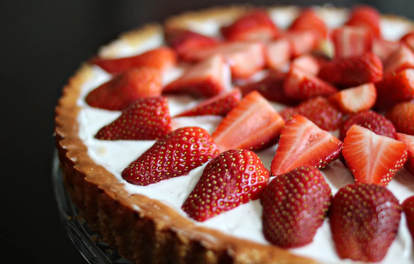 Фото обои ягоды, еда, клубника, торт, пирожное, cake, крем, десерт
