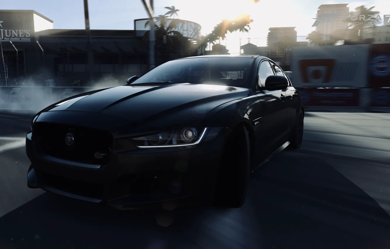 Фото обои HDR, Jaguar, Drift, Sun, Smoke, Game, FM7, UHD