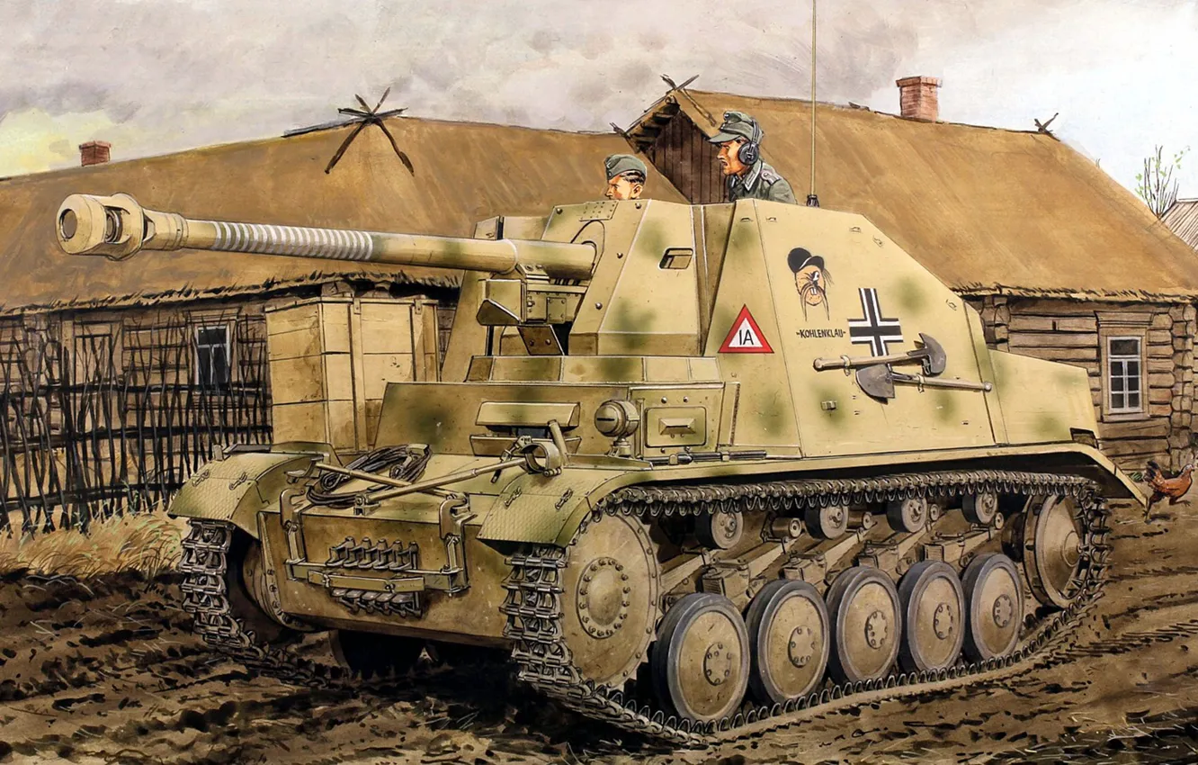 Фото обои рисунок, арт, Куница, лёгкая немецкая противотанковая САУ, Marder II