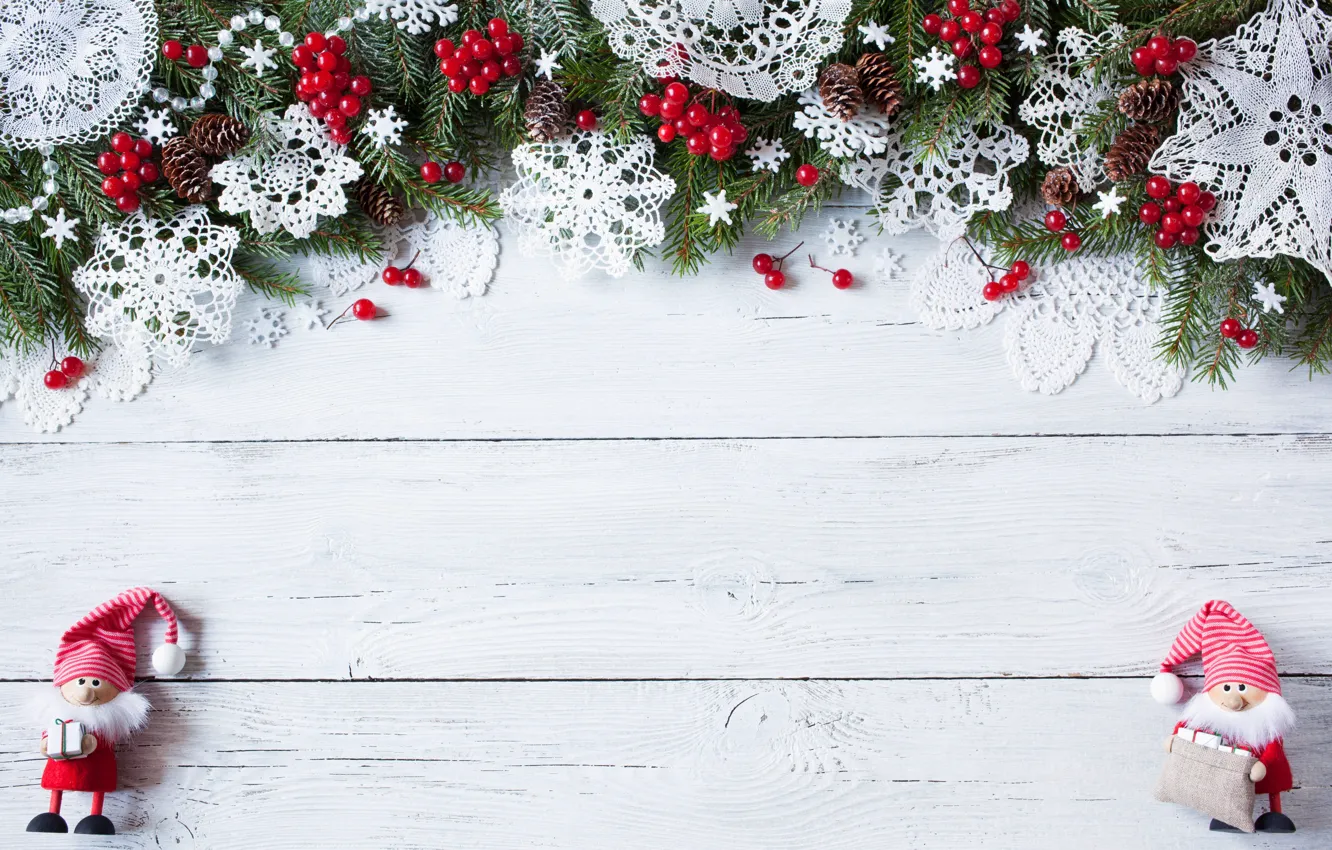 Фото обои украшения, снежинки, ягоды, елка, Новый Год, Рождество, сердечки, Christmas