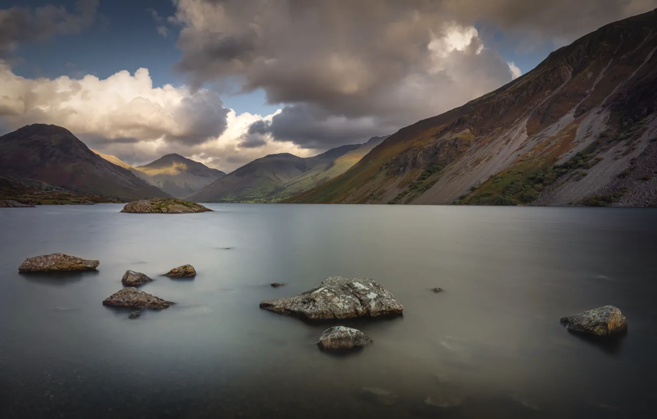Фото обои горы, камни, скалы, водоем