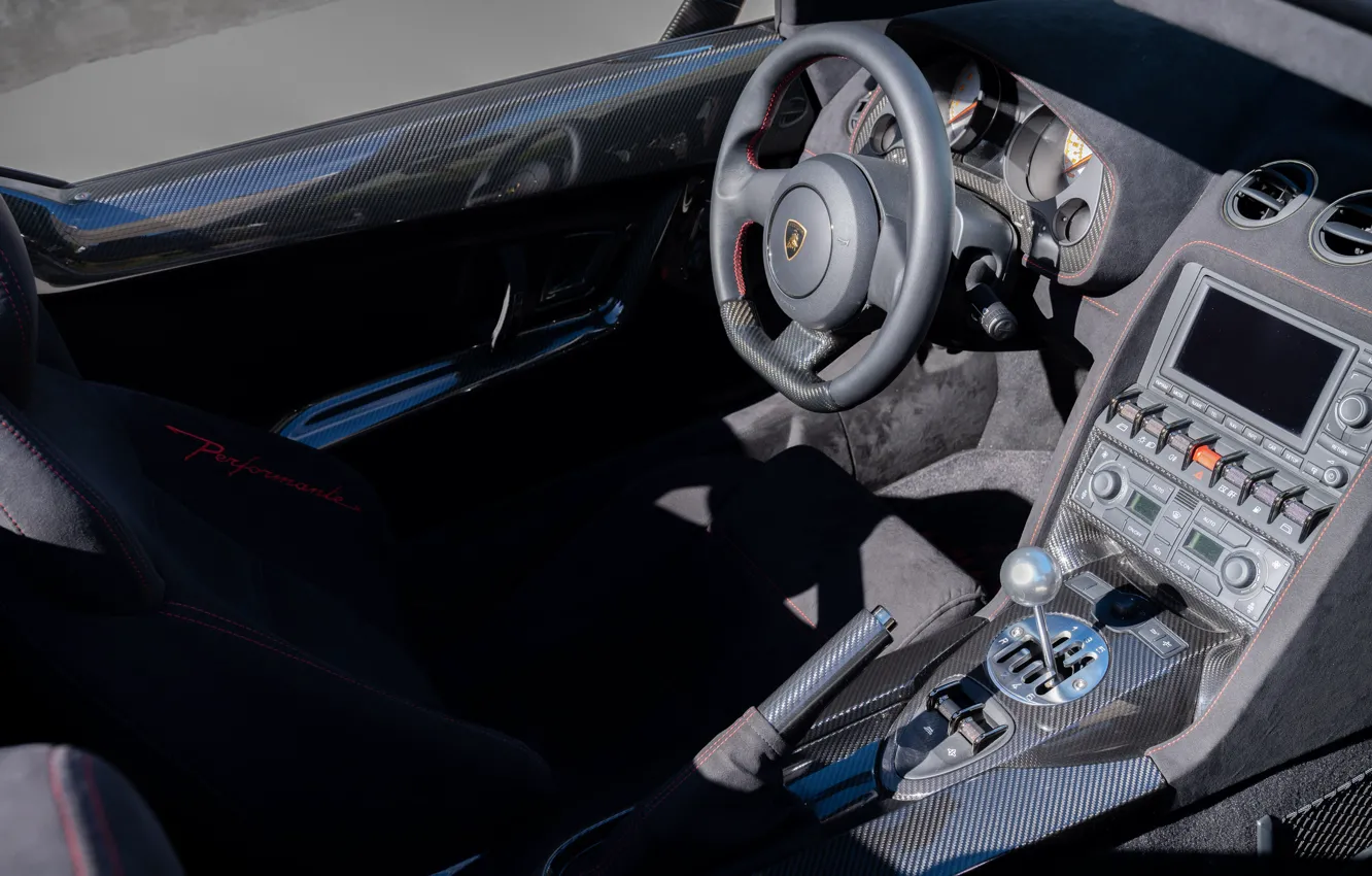 Фото обои Lamborghini, Gallardo, Lamborghini Gallardo LP570-4 Spyder, steering wheel, car interior, Perfomante