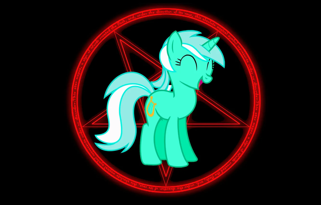 Фото обои пони, черный фон, пентаграмма, Pony, Lyra, Lyra Heartstrings, сатанизм
