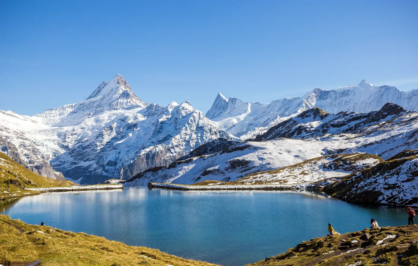 Фото обои Switzerland, Snow, mountain, Lake, Trip Grindelwald