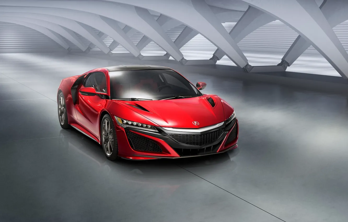 Фото обои Red, Car, Front, Acura, NSX, 2015, Ligth