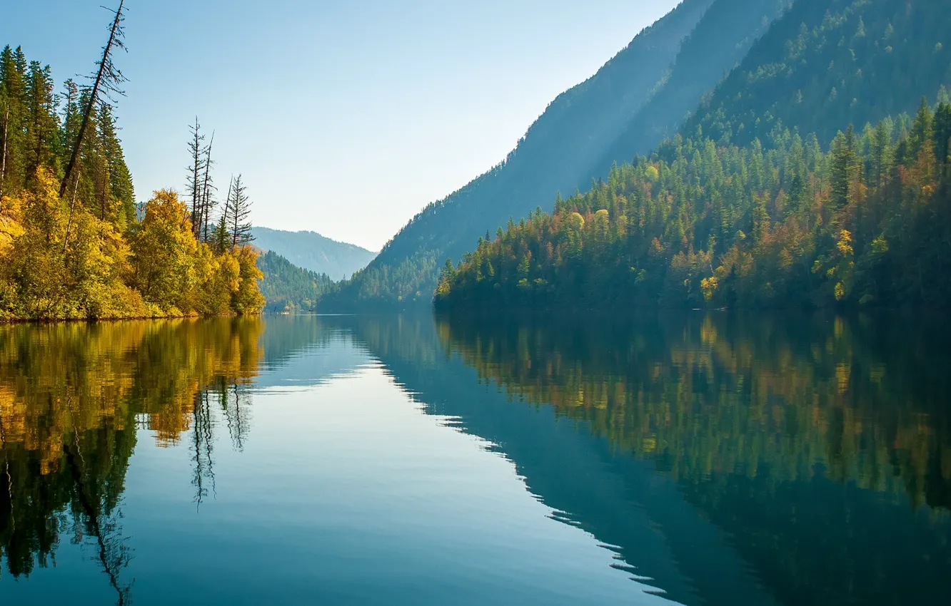 Фото обои осень, лес, горы, озеро, отражение, Канада, Canada, British Columbia