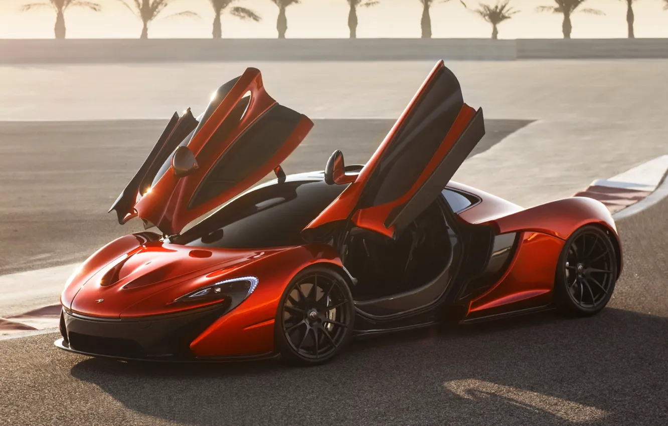 Фото обои Concept, оранжевый, фон, McLaren, двери, концепт, суперкар, передок