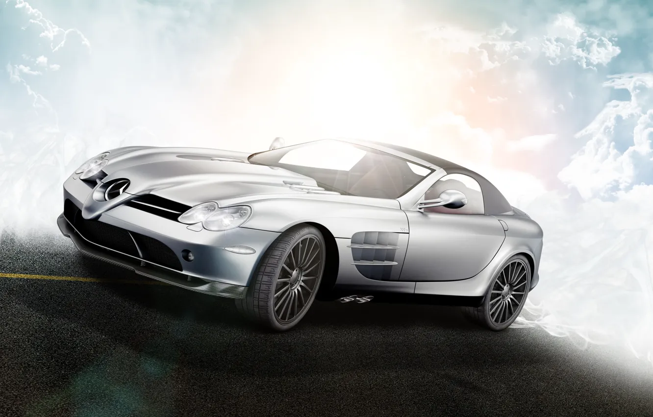 Фото обои облака, McLaren, Roadster, Mercedes-Benz, SLR, R199, silvery, by D4D4L