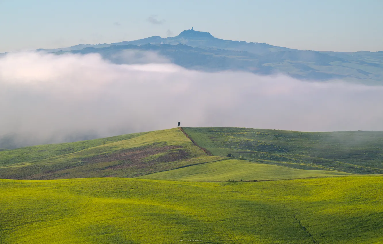 Фото обои горы, туман, равнина, дымка, Александр Константинов, Один+Один
